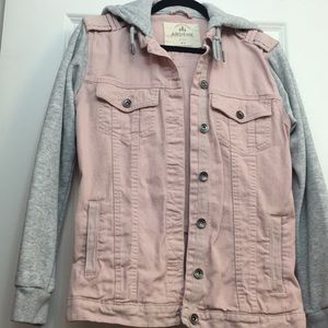 Pink & Gray Denim Hoodie Jacket